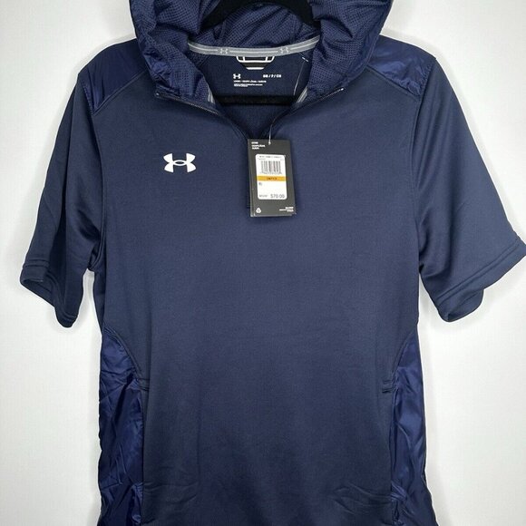 Under Armour Men's Command Short Sleeve Hoodie Navy Midnight Blue NEW Mens Small - Picture 2 of 4